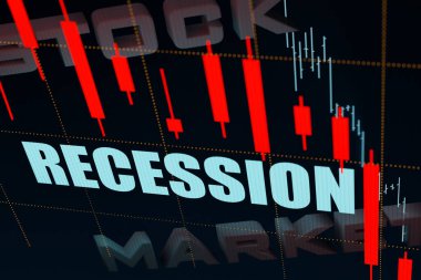 Durgunluk ve borsa çöküşü. Düşen tablolar zayıf ekonominin ve düşen borsanın sembolü. 3B illüstrasyon