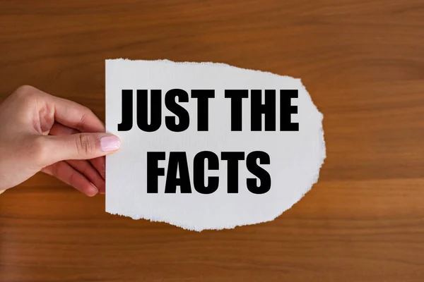 Just Facts Woman Hand Holds Piece Paper Note Just Facts — Stock Photo, Image