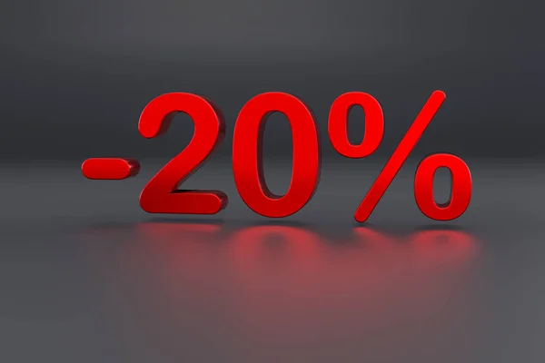 赤で20パーセントのマイナス記号 オンラインおよび小売店の割引記号 3Dイラスト — ストック写真
