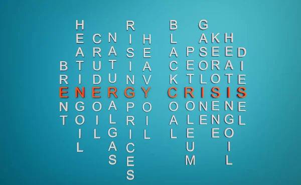 Energy Crisis - Word cloud with gas, oil, petroleum. The word Energy Crisis created from the words of different energy commodities like Brent oil or natural gas. Energy commodities concept, 3D illustration