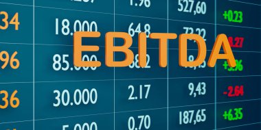 EBITDA - Faiz ve Vergi, değer kaybı ve amortismandan önce gelir. Denge tablosu, hesaplamalar, finansal rakamlar. Finans, muhasebe ve vergi. 3B illüstrasyon