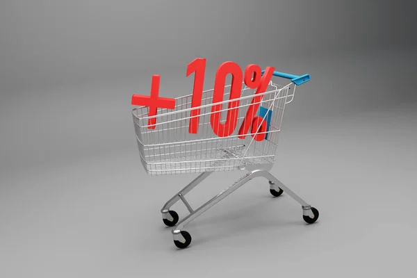 Bevásárlókocsi Piros Felirattal Infláció Szimbóluma Áremelkedés Szimbóluma Szupermarketben Infláció Gazdaság — Stock Fotó