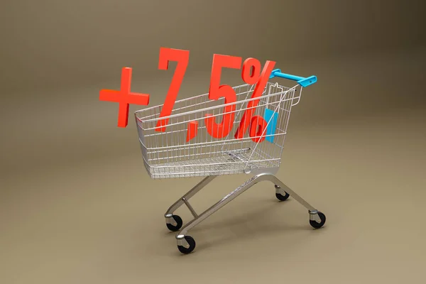 Emelkedő Árak Szupermarketben Élelmiszerbevásárlókocsi Százalékszámmal Emelkedő Infláció Miatt Növekvő Megélhetési — Stock Fotó