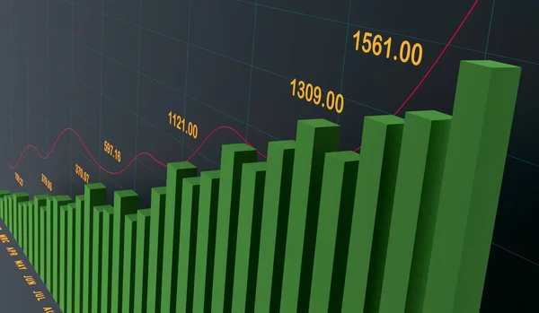 Steigende Balkendiagramme Geschäftsbericht Finanzzahlen Mit Diagrammen Linien Zahlen Handel Fortschritt — Stockfoto