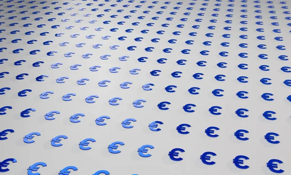 欧元符号对称图案在明亮的背景上 以蓝色为对称图案的高贵欧元货币符号 欧洲货币和外汇交易概念 3D插图 — 图库照片