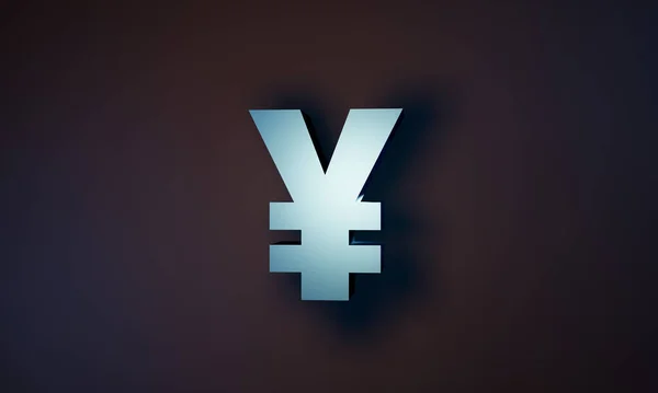 Japanese yen (JPY) currency symbol. Japanese yen. Single Japanese YEN currency symbol in glossy white bluish metallic on a dark background. 3D illustration