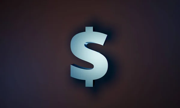 US dollar (USD) currency symbol. US dollar. Single USD currency symbol in glossy white bluish metallic on a dark background. 3D illustration