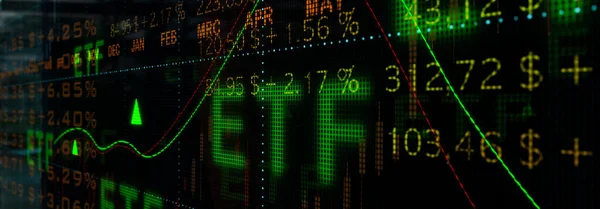 Közelkép Etf Exchange Traded Funds Jegyzésekkel Idővonallal Százalékokkal Táblázatokkal Pénzügyi — Stock Fotó