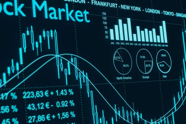 Close Dados Mercado Ações Números Financeiros Diagramas Uma Tela Negociação — Fotografia de Stock