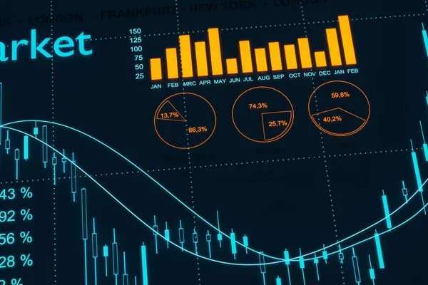 Monitor Bursátil Con Datos Bursátiles Gráfico Cifras Financieras Concepto Negocio — Foto de Stock