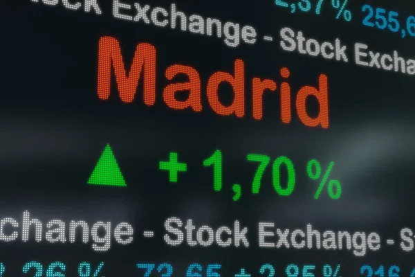 Spania Madrid Børsen Øker Positive Aksjemarkedsdata Handelsskjerm Grønt Prosenttegn Opplysninger – stockfoto