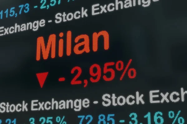 Włochy Giełda Mediolanie Spada Negatywne Dane Giełdowe Ekran Obrotu Czerwony — Zdjęcie stockowe