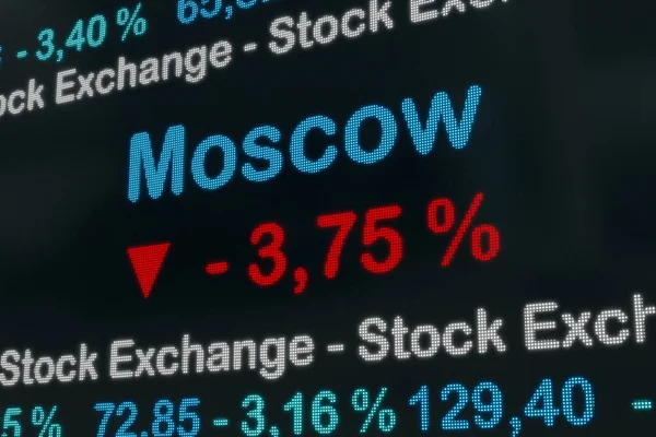 Giełda Moskwie Spada Negatywne Dane Giełdowe Ekranie Obrotu Czerwony Znak — Zdjęcie stockowe