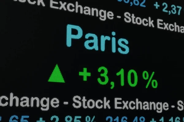 Paris Borsası Yükseliyor Bir Ticaret Ekranında Pozitif Borsa Verileri Yeşil — Stok fotoğraf