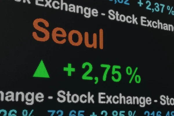 Seul Południowokoreańska Giełda Pozytywne Dane Giełdowe Ekran Obrotu Zielony Znak — Zdjęcie stockowe