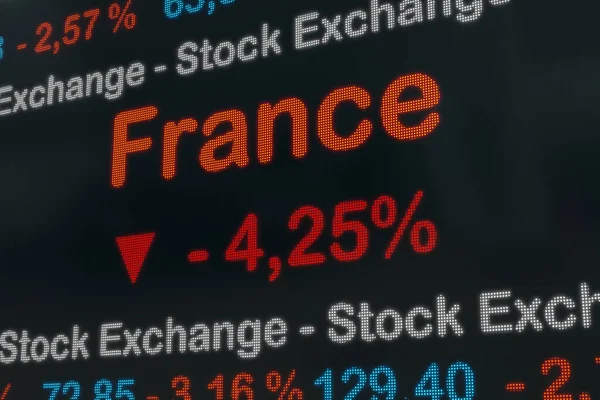 Fransa Borsası Düştü Fransa Borsa Verileri Bir Ticaret Ekranında Kırmızı — Stok fotoğraf