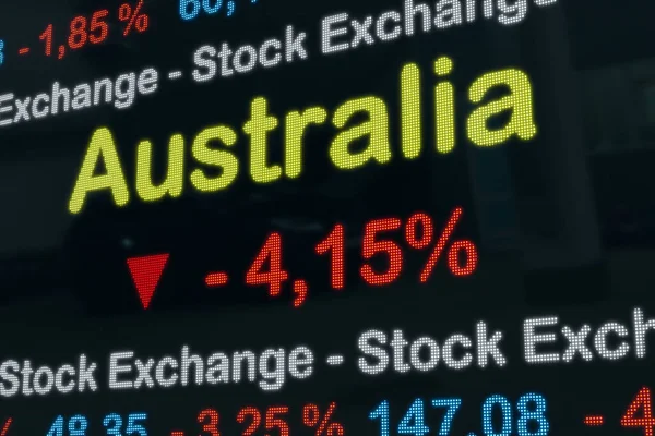 Australijska Giełda Papierów Wartościowych Dane Giełdy Australijskiej Ekranie Obrotu Czerwony — Zdjęcie stockowe