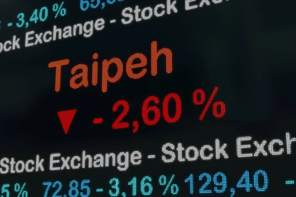 Taipeh Borsası Düşüyor Taipeh Tayvan Ticaret Ekranında Negatif Borsa Verileri — Stok fotoğraf