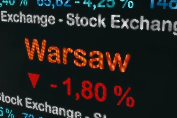 Giełda Warszawie Spada Polska Warszawa Ujemne Dane Giełdowe Ekran Obrotu — Zdjęcie stockowe