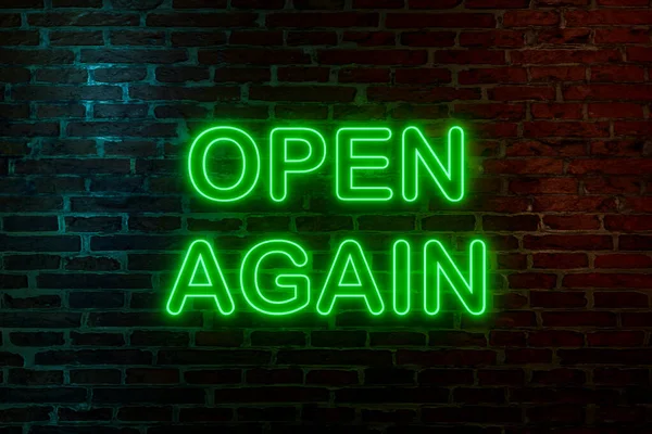 Weer Open Neonbord Bakstenen Muur Nachts Met Tekst Open Weer — Stockfoto