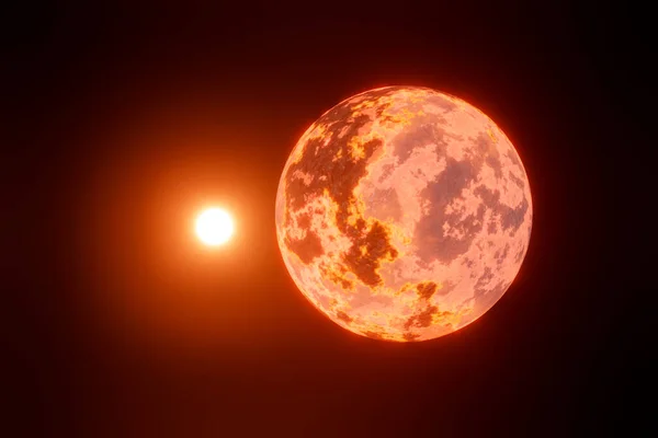 Планета Горящей Поверхностью Горящая Планета Лава Газовая Планета Заднем Плане — стоковое фото