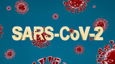 Coronavirüsler tarafından çerçevelenmiş SARS-CoV 2 kelimesi. COVID-19, Corona virüsü, Delta ve Omicron mutasyon konsepti. Corona virüsü, Delta ve Omicron mutasyon konsepti. 3B illüstrasyon