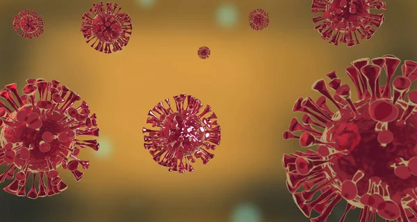 Cells attacked by Corona virus. Cells and flue virus. Covid-19, influenza virus 3D Render, 3D Illustration