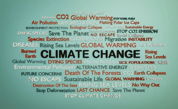 Σύννεφο Λέξεων Κλιματικής Αλλαγής Λέξη Κλιματική Αλλαγή Περιβάλλεται Από Λέξεις — Φωτογραφία Αρχείου