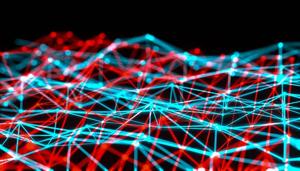 Efect Poligon Abstract Rețea Poligoane Roșii Albastre Știință Futurism Sistem — Fotografie, imagine de stoc