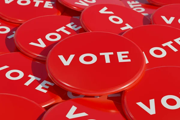 红色投票徽章 选举按钮为红色 社会或政治活动的徽章 3D插图 — 图库照片