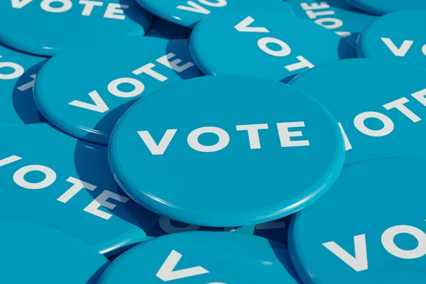 蓝色的投票徽章蓝色的选举按钮 社会或政治活动的徽章 3D插图 — 图库照片