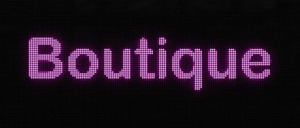 ブティックストアの看板 紫の単語ブティックで輝くLed画面 ファッション ショッピングのコンセプト 3Dイラスト — ストック写真