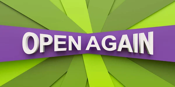 Abre Nuevo Rayas Papel Verde Púrpura Texto Abierto Nuevo Letras —  Fotos de Stock