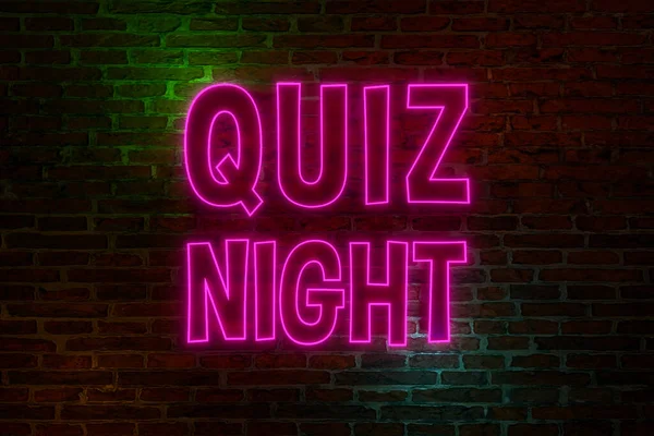 Quiz Night Neon Sign Brick Wall Night Text Good News — Stock Photo, Image