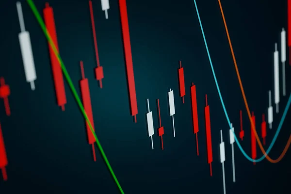Börse Chart Linien Und Finanzielle Figuren Bildschirm Mit Kerzenständer Chart — Stockfoto