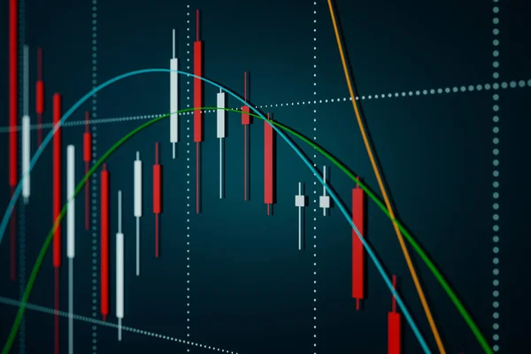 Borsa Çizelge Çizgiler Mum Çubuğu Grafiği Hareket Ortalamaları Olan Bir — Stok fotoğraf
