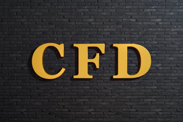 CFD (Contracts for Difference). Options and futures, stock exchange trading and hedging. Dark brick wall with the words \