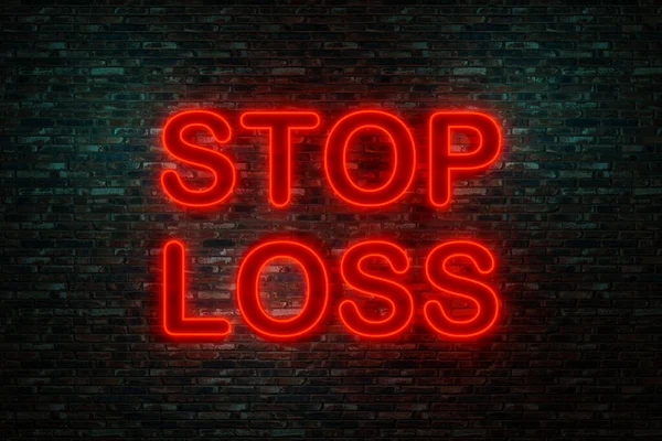 Stopp Loss Červená Neonová Značka Červená Cihlová Zeď Text Stop — Stock fotografie