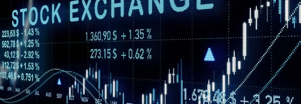 Beleggingsinformatie Beursscherm Grafiek Lijnen Prijzen Procentuele Veranderingen Financiële Cijfers Bedrijfs — Stockfoto