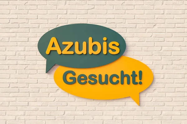 Azubis Gesucht Çıraklar Aranıyor Karikatür Konuşma Balonu Tuğla Duvara Karşı — Stok fotoğraf