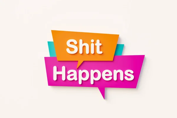 Shit Happens Cartoon Speech Bubble Orange Blue Purple White Text — Stockfoto