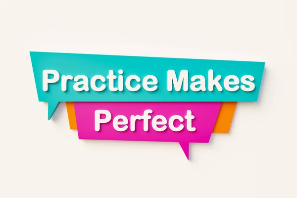 Practice Makes Perfect Cartoon Speech Bubble Orange Blue Purple White — Stock Photo, Image