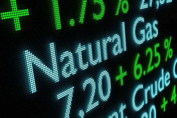 Natural Gas price moving up. Gas and oil information, prices and changes on the LED display. Business commodity and trading concept.