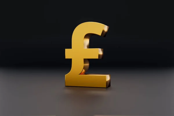 黄金の英国ポンド通貨記号 暗い背景に金の金属で光沢のあるGbp通貨記号 3Dイラスト — ストック写真