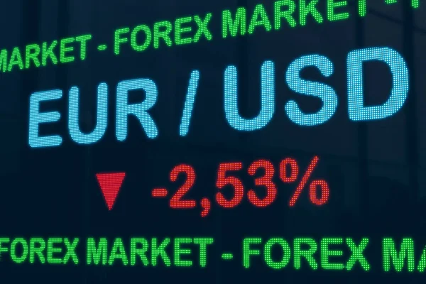 Currency Eur Usd Exchange Rate Led Screen Euro Drops Usd — Stock Photo, Image