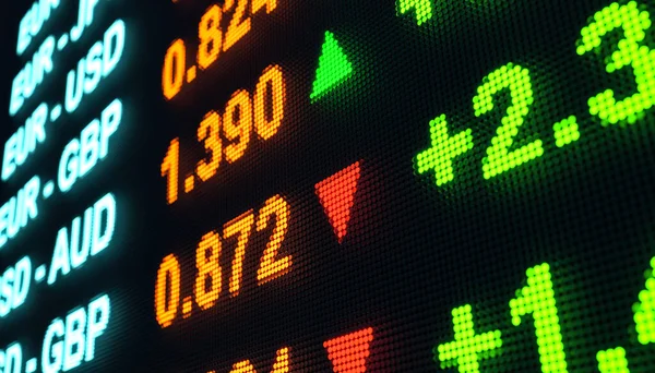 Wechselkurse Auf Dem Monitor Nahaufnahme Des Börsenbildschirms Mit Verschiedenen Paaren — Stockfoto