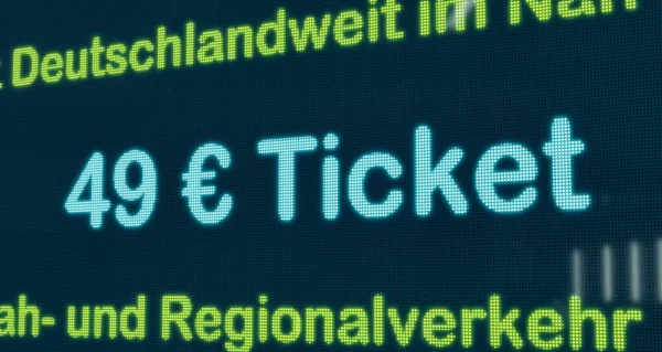 49 Euro ticket for travelers and working people who rely on local public transport. Symbol public transport ticket in Germany. Station monitor for purchasing the 49-Euro ticket.