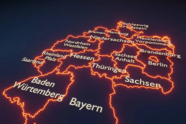 Німецька Мапа Федеральні Штати Карта Німеччини Назви Федеральних Держав Межа — стокове фото