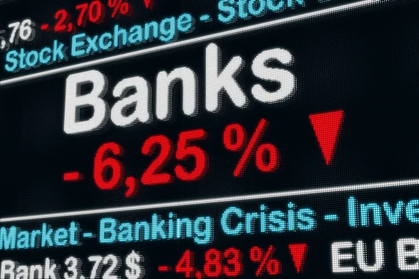 Bancaire Aandelen Dalen Bankencrisis Zwakke Bank Index Negatief Percentage Teken — Stockfoto