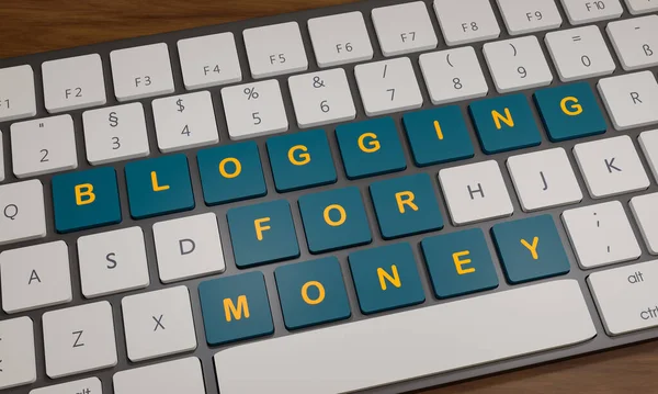 Blogging Money Social Media Computer Keyboard Dark Green Keys Blogging — Stock Photo, Image